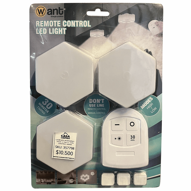 Pack de 3 Luces LED Hexagonales a Pilas con Control Remoto 1