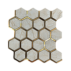 Mosaico hexagonal 29x30 marmolado con bordes dorados 1