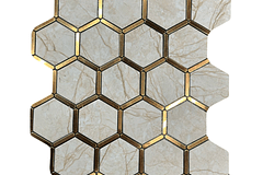 Mosaico hexagonal 29x30 marmolado con bordes dorados