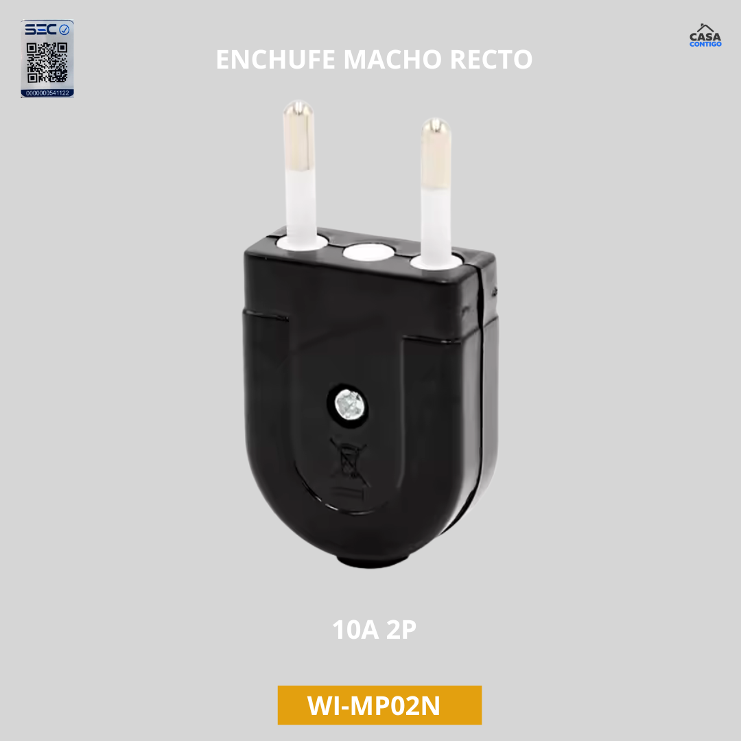 ENCHUFE MACHO RECTO 10A 2P NEGRO