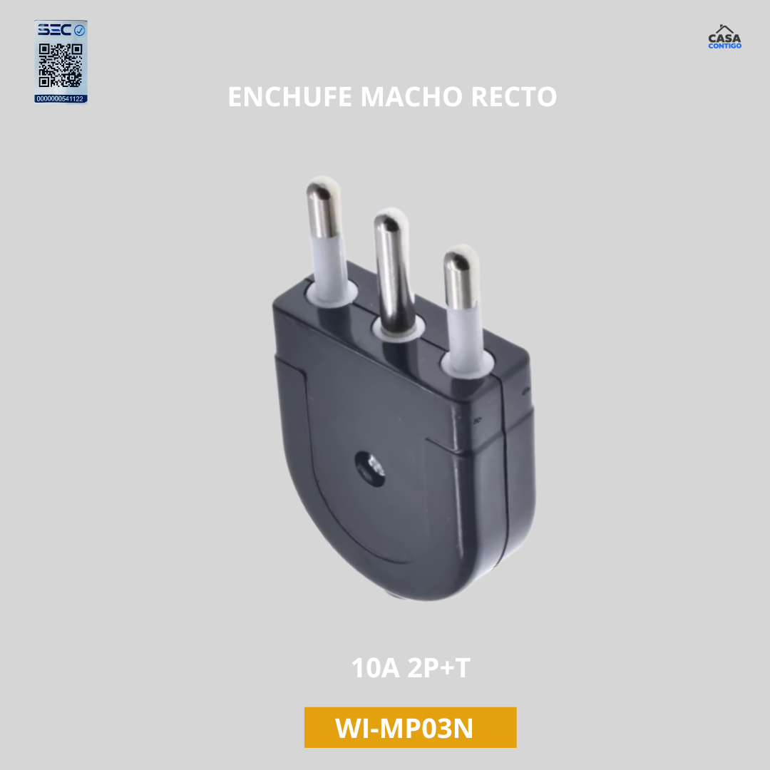 Enchufe Macho Volante 2P+T 10A 250V Dom. Negro - Scame