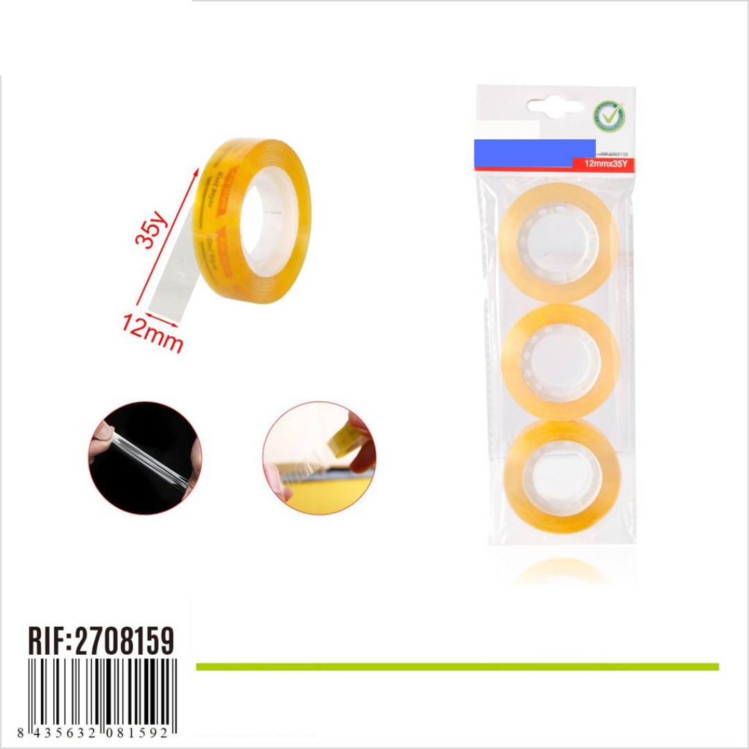 CINTA ADHESIVA 3PZ TRANSPARENTE 12mm*35Y(32M) Casa Contigo
