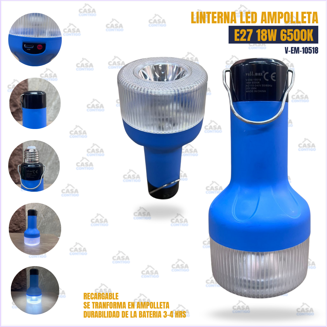 LINTERNA LED AMPOLLETA E27 18W 6500K