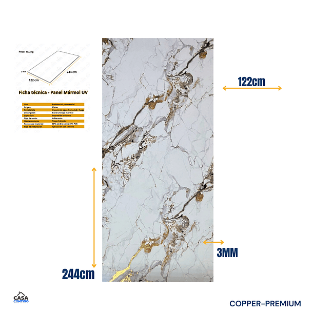  PLANCHA MARMOLEADA UV BO 122*244 3MM LUXURY COPPER PREMIUM 3