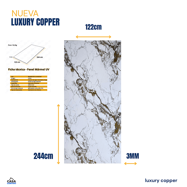 PLANCHA MARMOLEADA UV BO 122*244 3MM LUXURY COPPER  2