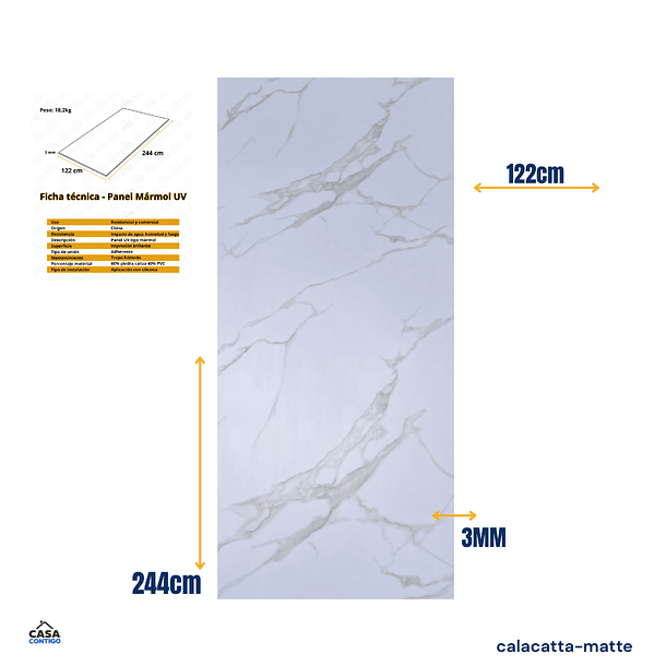 Plancha PVC Calacatta Mate 122x244cm  3