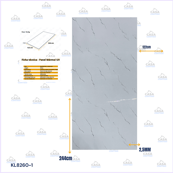 PLANCHA MARMOLEADA UV BO 122*244 3MM kl8260-1 CALACATTA 01 2