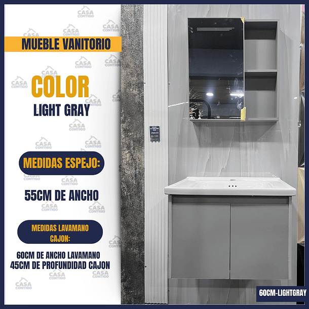 MUEBLE VANITORIO CON ESPEJO 60CM LIGHT GRAY