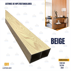  LISTONES DE WPC RECTANGULARES 10CM*5CM*3M 001 BEIGE