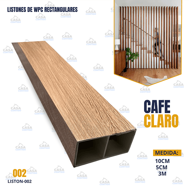 LISTONES DE WPC RECTANGULARES 10CM*5CM*3M 002 CAFE CLARO 