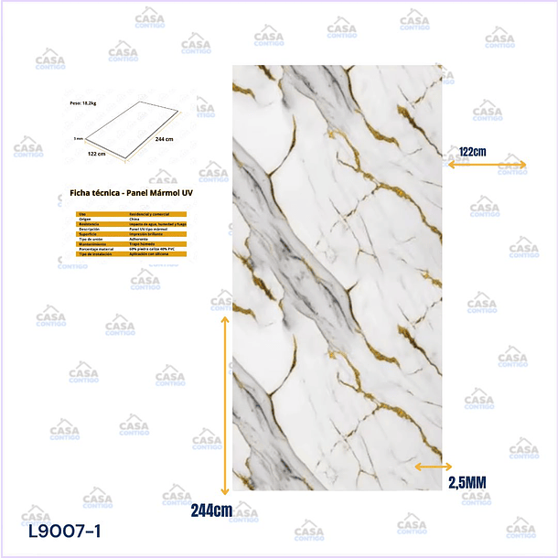 Plancha PVC Tipo Mármol Carrara Royal Deluxe 122x244cm  2