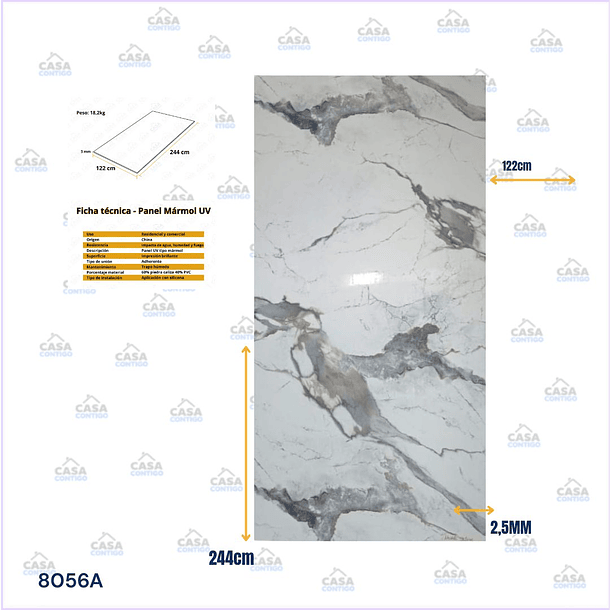 Plancha PVC Tipo Mármol Nevada Stone 122x244cm x 2,5mm 2