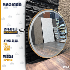  ESPEJO LED 80*80 REDONDO DORADO