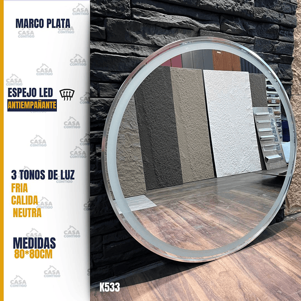  ESPEJO LED 80*80 PLATA