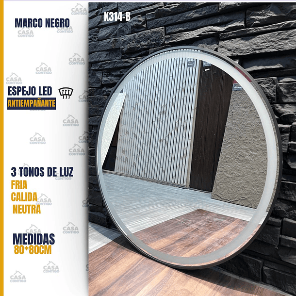 ESPEJO LED 80*80 REDONDO NEGRO