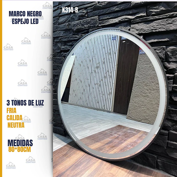 ESPEJO LED 80*80 REDONDO NEGRO