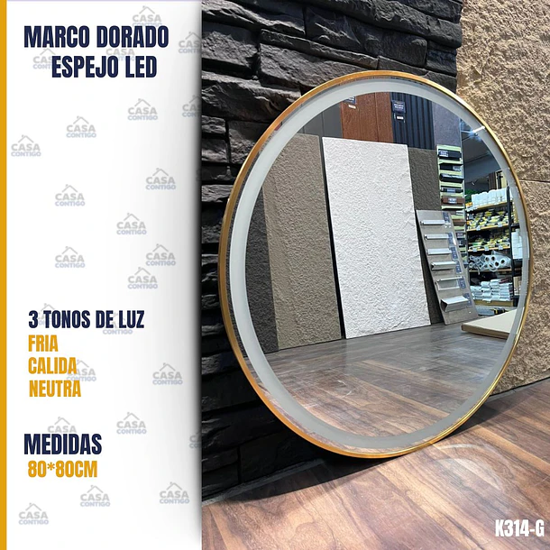  ESPEJO LED 80*80 REDONDO DORADO