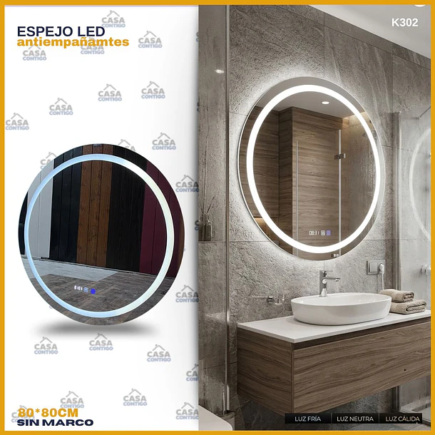 Espejo LED Antiempañante para Baño 80x80 cm