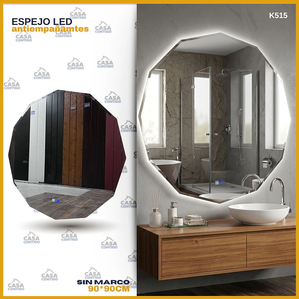  ESPEJO LED ANTIEMPAÑANTE PARA BAÑO 90*90CM