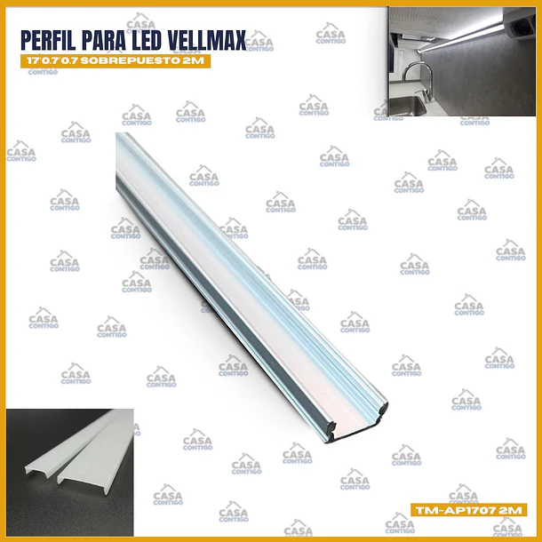 PERFIL PARA LED VELLMAX 17*0.7*0.7 sobrepuesto 2M