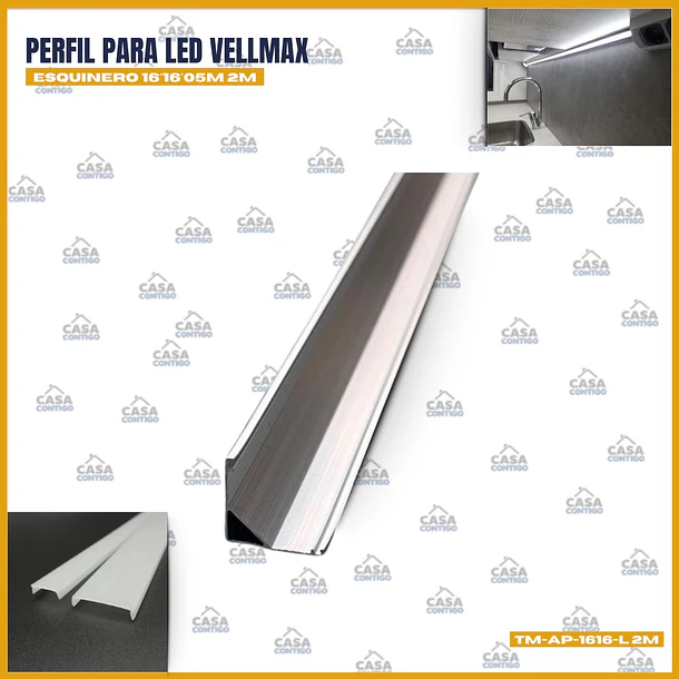 PERFIL PARA LED VELLMAX ESQUINERO 16*16*05m 2M
