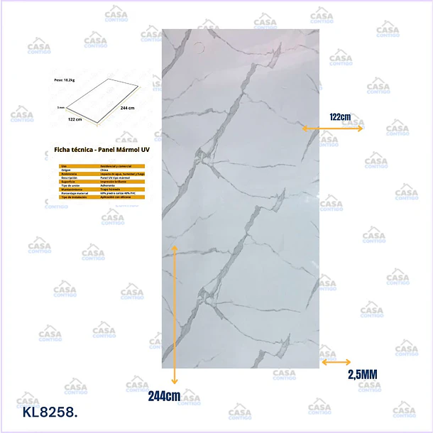 PLANCHA MARMOLEADA UV BO 122*244 3MM CALACATTA  2
