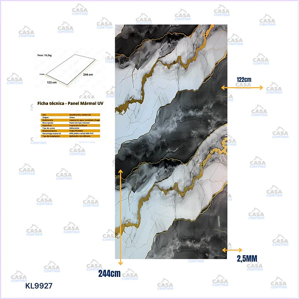  PLANCHA PVC TIPO MARMOL UV 122*244*2.5MM  2