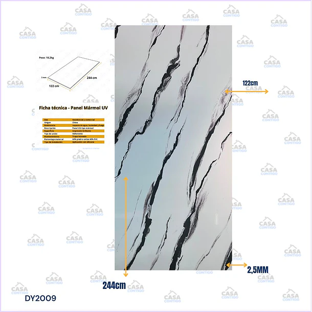 PLANCHA PVC TIPO MARMOL UV 122*244*2.5MM  2