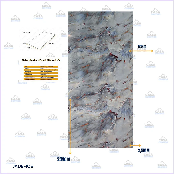 PLANCHA PVC TIPO MARMOL UV 122*244*2.5MM  2
