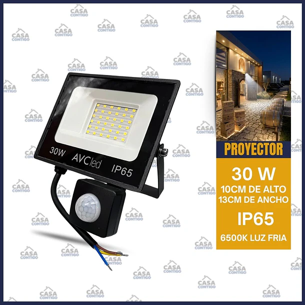 PEOYECTOR LED CON SENSOR DE MOVIMIENTO 30W 3000LM IP65
