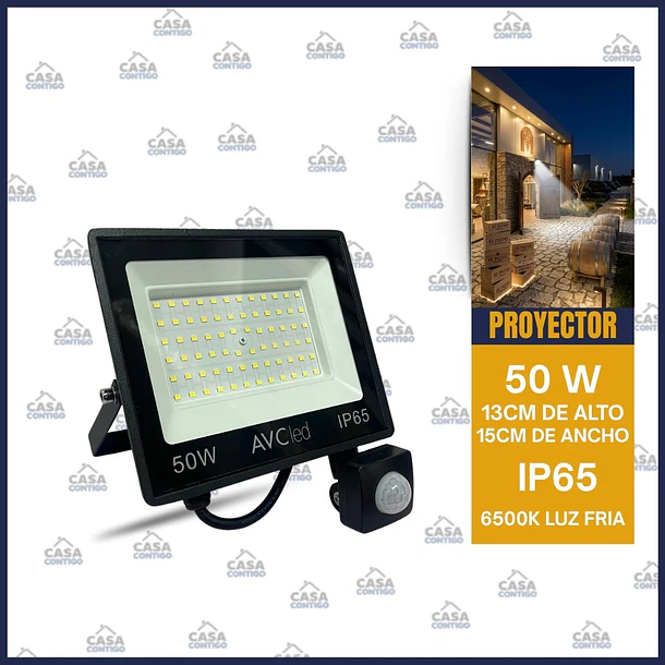 PEOYECTOR LED CON SENSOR DE MOVIMIENTO 50W 5000LM