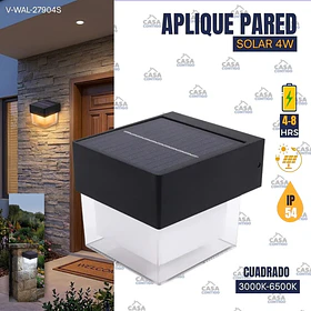 APLIQUE PARED SOLAR 4W CUADRADO 3000K-6500K