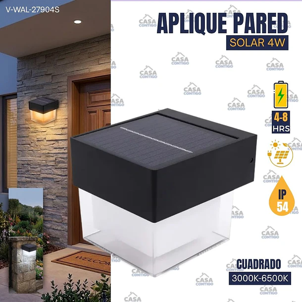 APLIQUE PARED SOLAR 4W CUADRADO 3000K-6500K