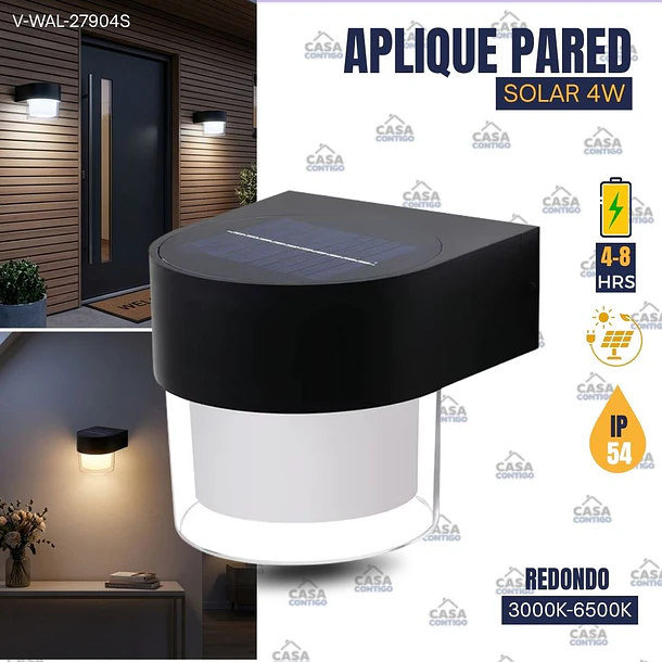 APLIQUE PARED SOLAR 4W REDONDO 3000K-6500K