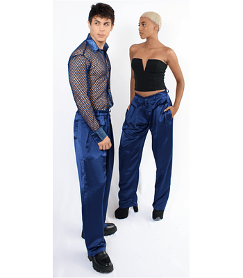 PANTALON SATIN AZUL