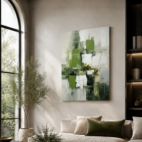 Cuadro decorativo pintado a mano y texturizado Verde Esencia