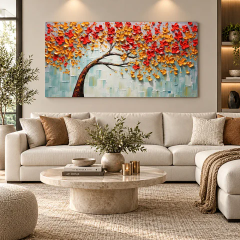Cuadro decorativo pintado a mano y texturizado Fuego de Otoño