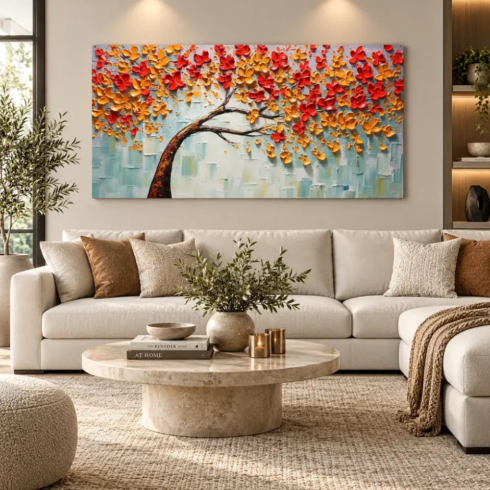 Cuadro decorativo pintado a mano y texturizado Fuego de Otoño 2