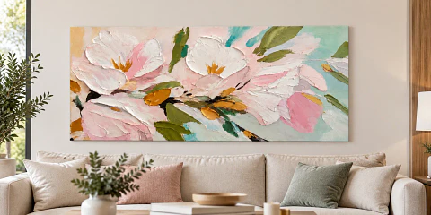 Cuadro decorativo pintado a mano y texturizado Flores en Primavera