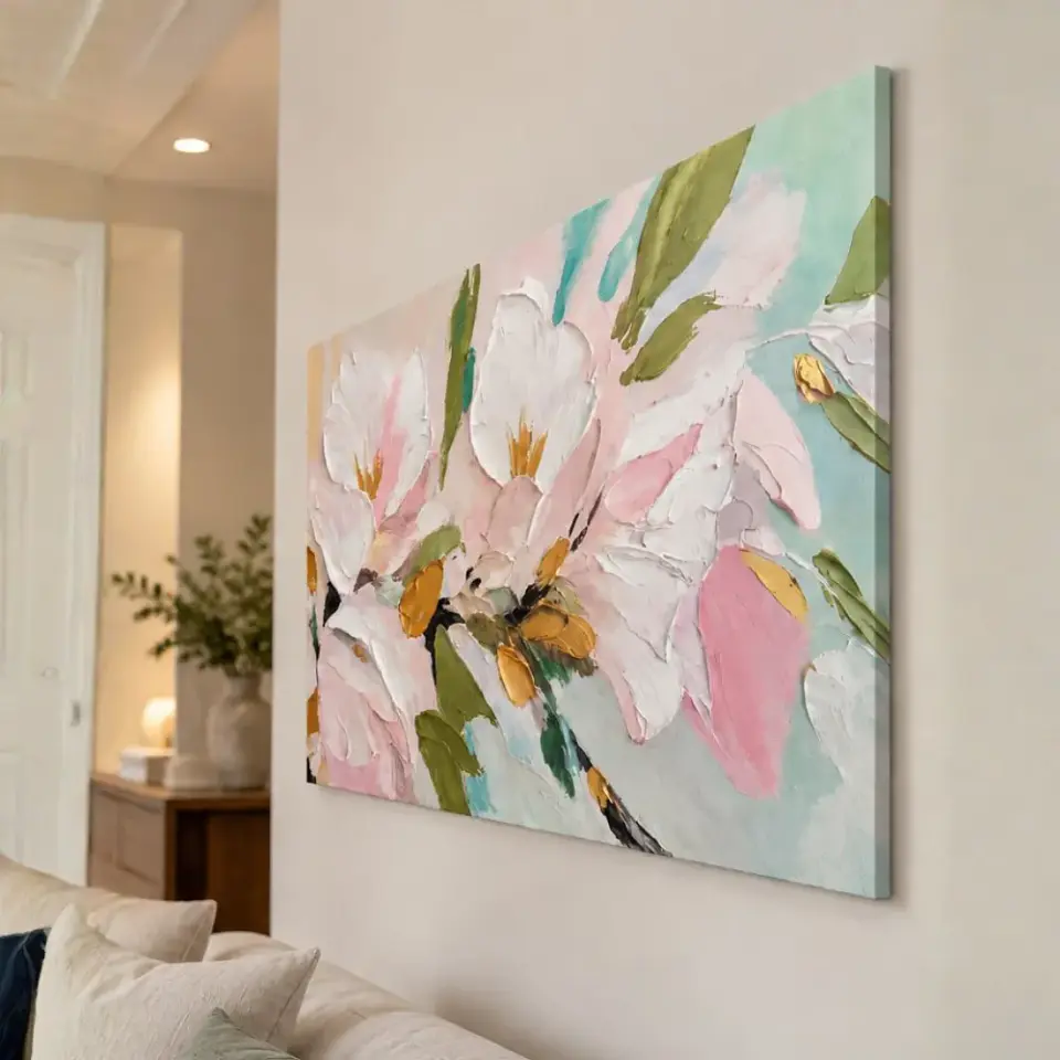Cuadro decorativo pintado a mano y texturizado Flores en Primavera 3