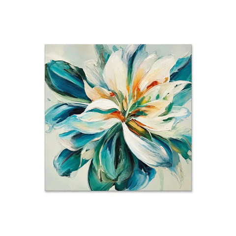 Cuadro decorativo pintado a mano y texturizada Flor Azul en Movimiento