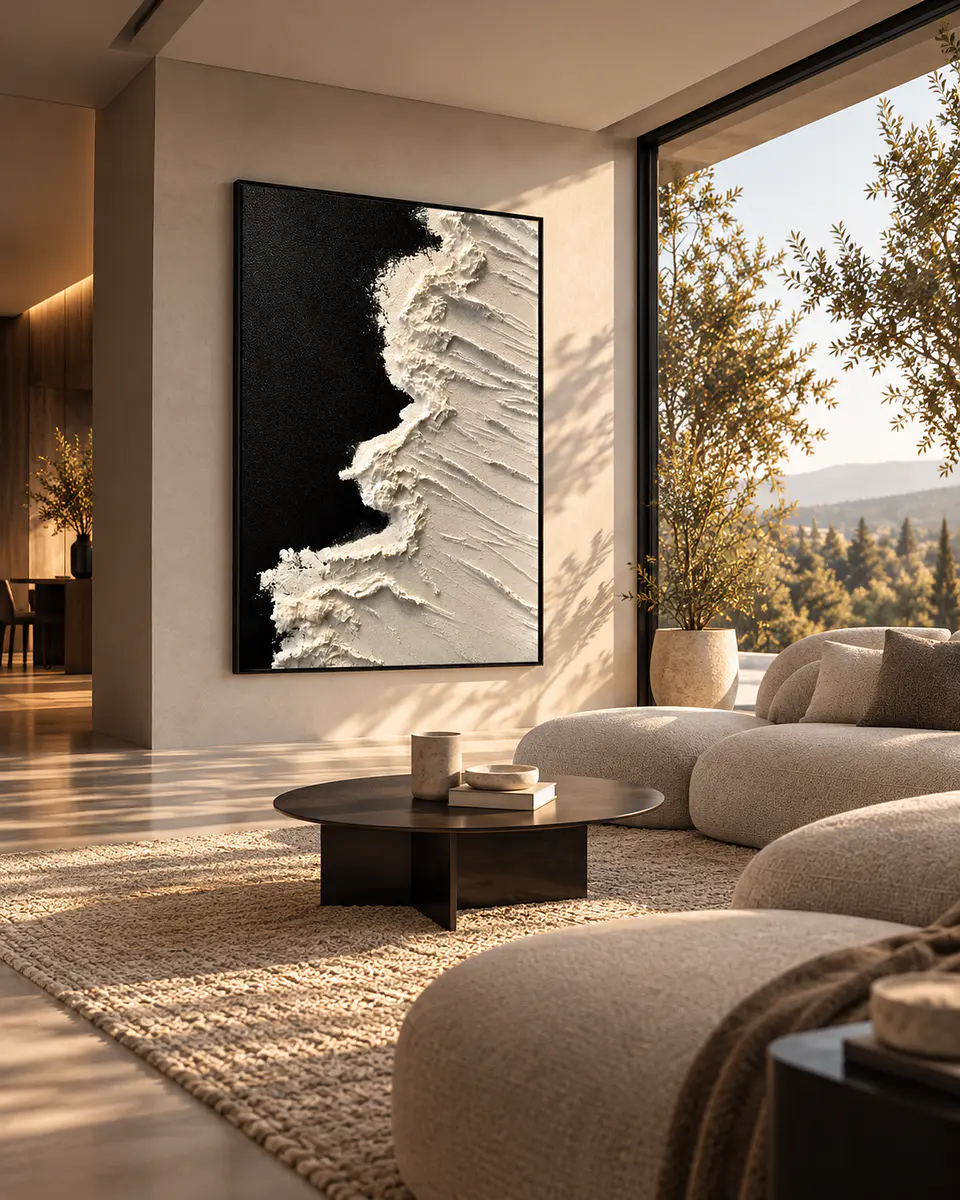 Cuadro decorativo pintado a mano y texturizado Mar de Ébano 3