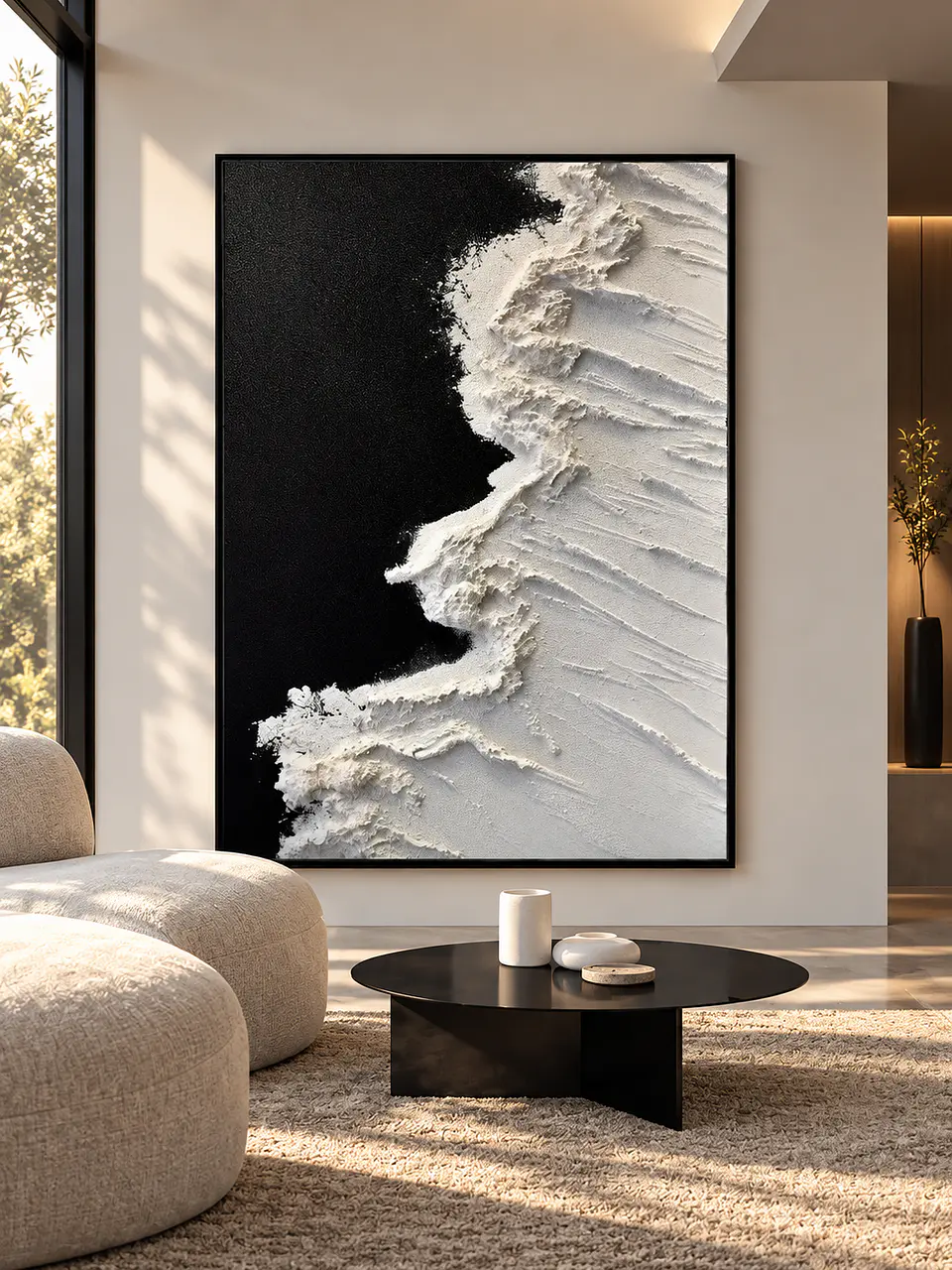 Cuadro decorativo pintado a mano y texturizado Mar de Ébano 2