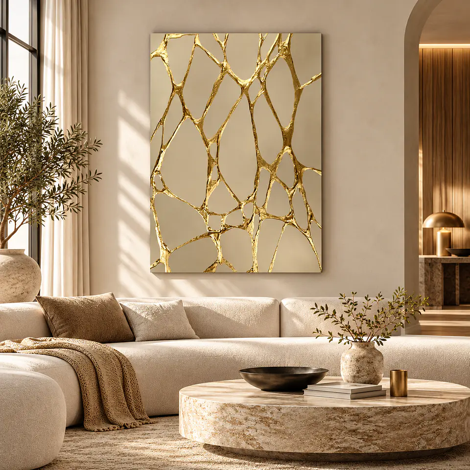 Cuadro decorativo pintado y texturizado a mano conexión Dorada  2