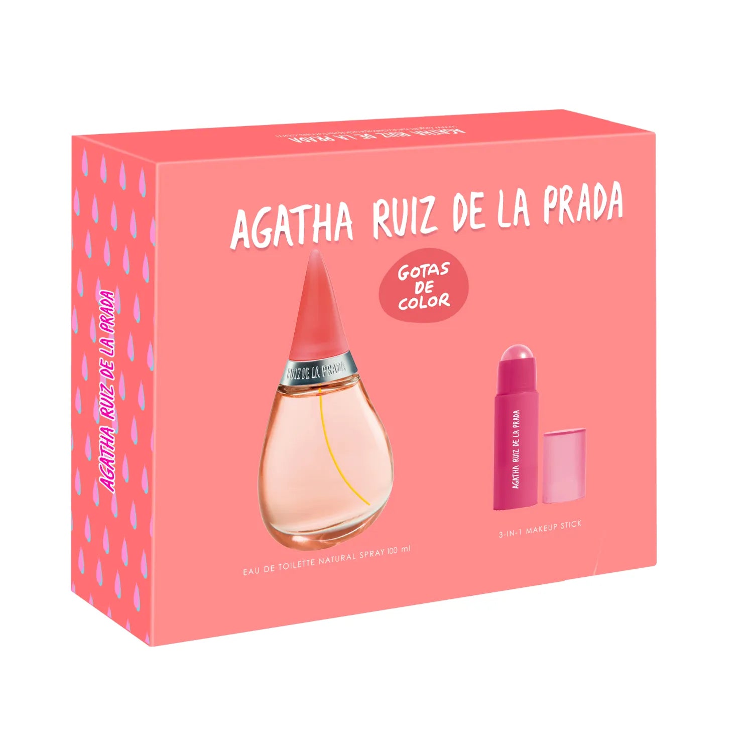 Estuche Agatha Ruiz De La Prada Gotas de Color EDT 100 ml + Barra de Labios y Mejillas 5g Mujer 1