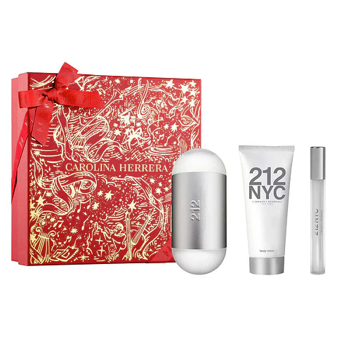 Estuche Carolina Herrera 212 EDT 100 ml + Mini 10 ml + Body Lotion 100 ml Mujer