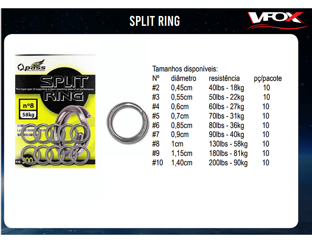 Argola para isca artificial Split Ring O.Pass - VFox