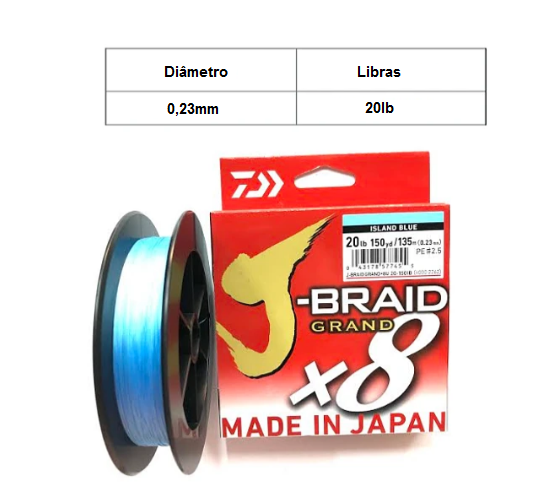 Tresse Daiwa J Braid X8 Daiwa Tresse 8 Brins J-Braid Grand X8-135m - PE.1.2 - D.0.16mm - R.10kg-22lb - Bleu - 12796016 - Equipement Pour La Peche Sportive Tresse De Peche Mer