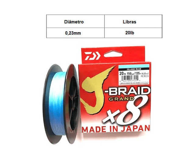 Linha de Multifilamento Daiwa J-Braid Grand X8 - Island Blue