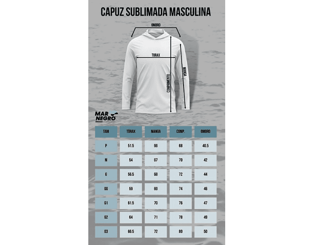 Camiseta Mar Negro Sublimada com Capuz Masculina - M